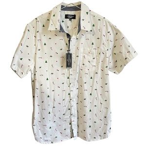 New Eighty Eight Men's Christmas Candy Cane Button Up Short Sleeve Shirt XL